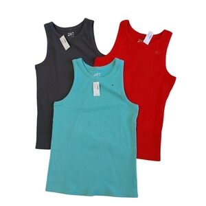 MAURICES 24/7 Highline Ribbed Tank Top Lot of 3 Red Gray Aqua Size XL NWT